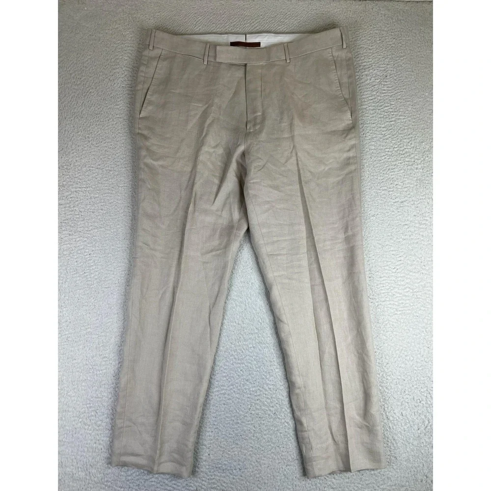 ZEGNA Pants Mens 40x30 Beige Oasi Lino Regular Fit Linen Dress Trousers NEW